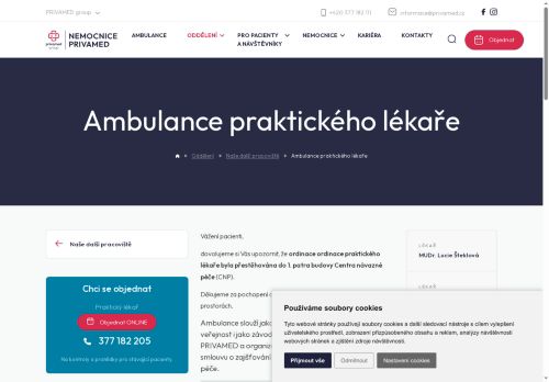Zobrazit webové stránky Ambulance praktického lékaře pro dospělé - Nemocnice PRIVAMED - MUDr. Lucie Šteklová