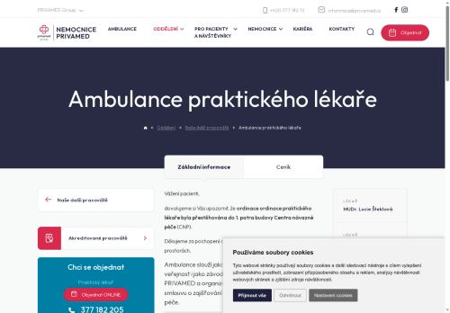 Zobrazit webové stránky Ambulance praktického lékaře pro dospělé - Nemocnice PRIVAMED - MUDr. Lucie Šteklová