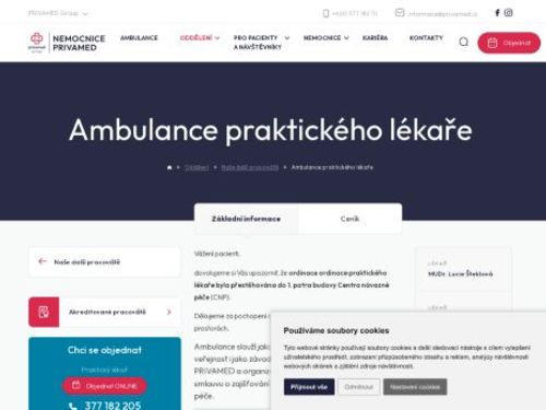 Ambulance praktického lékaře pro dospělé - Nemocnice PRIVAMED - MUDr. Lucie Šteklová