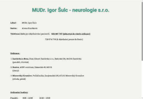 Zobrazit webové stránky Neurologická ambulance - MUDr. Igor Šulc