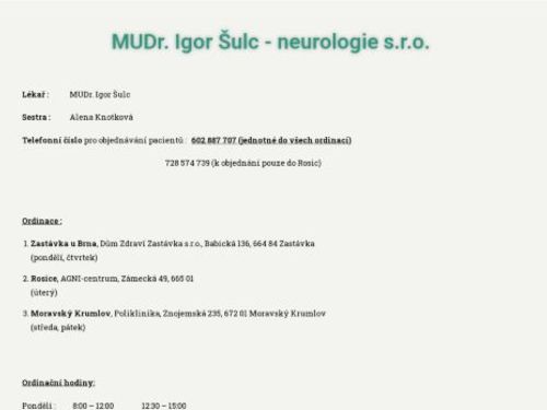 Neurologická ambulance - MUDr. Igor Šulc
