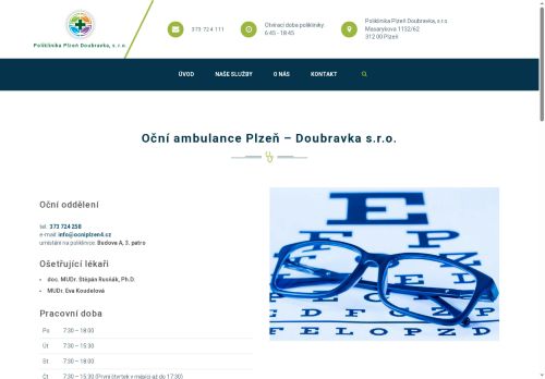 Zobrazit webové stránky Oční ambulance Plzeň – Doubravka s.r.o. - doc. MUDr. Štěpán Rusňák, Ph.D., MUDr. Eva Koudelová