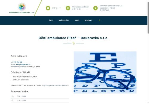 Zobrazit webové stránky Oční ambulance Plzeň – Doubravka s.r.o. - doc. MUDr. Štěpán Rusňák, Ph.D., MUDr. Eva Koudelová