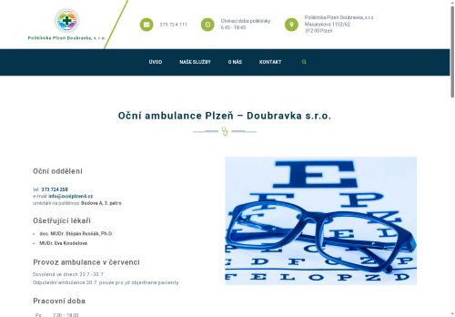 Zobrazit webové stránky Oční ambulance Plzeň – Doubravka s.r.o. - doc. MUDr. Štěpán Rusňák, Ph.D., MUDr. Eva Koudelová