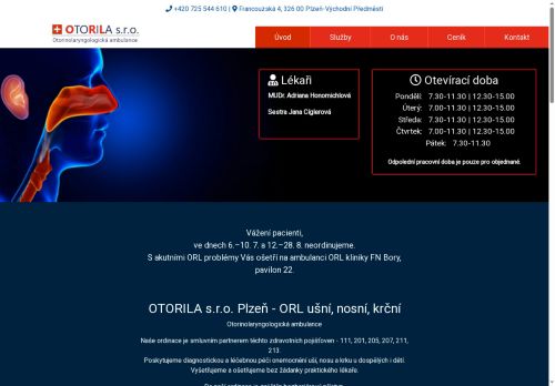Zobrazit webové stránky ORL OTORILA s.r.o. - MUDr. Adriana Honomichlová
