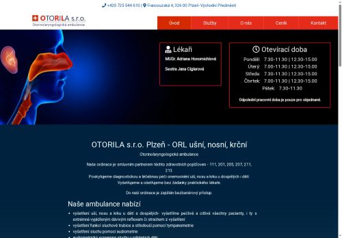 Zobrazit webové stránky ORL OTORILA s.r.o. - MUDr. Adriana Honomichlová