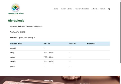 Zobrazit webové stránky Alergologická ambulance - MUDr. Markéta Hasschová