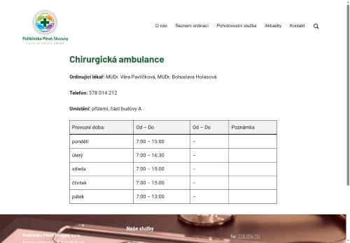 Zobrazit webové stránky Chirurgická ambulance - MUDr. Věra Pavlíčková, MUDr. Bohuslava Holasová