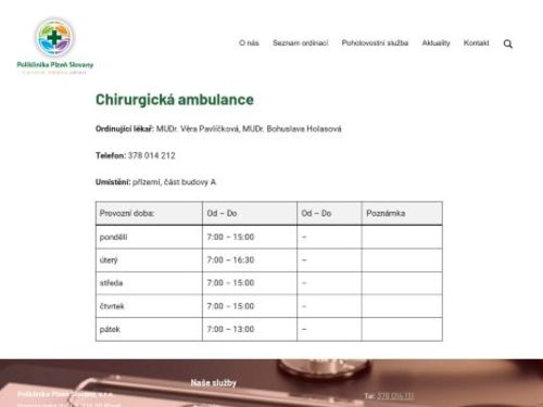 Chirurgická ambulance - MUDr. Věra Pavlíčková, MUDr. Bohuslava Holasová