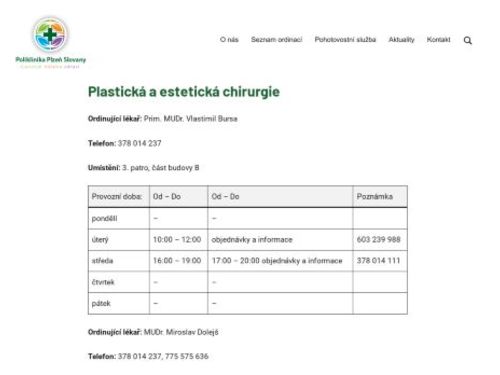 Ordinace plastické chirurgie - MUDr. Vlastimil Bursa