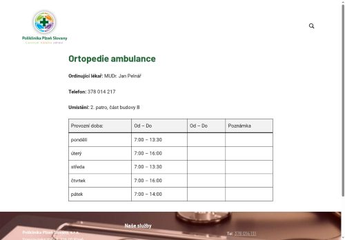 Zobrazit webové stránky Ortopedická ambulance - MUDr. Jan Pelnář