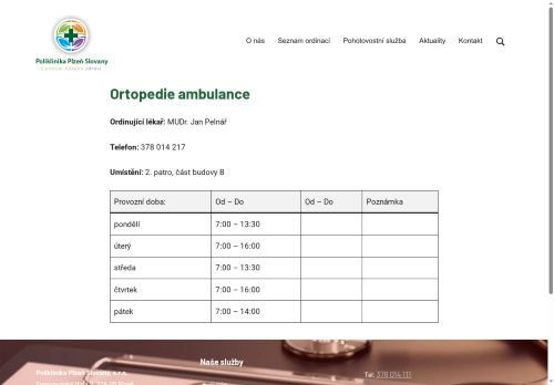 Zobrazit webové stránky Ortopedická ambulance - MUDr. Jan Pelnář