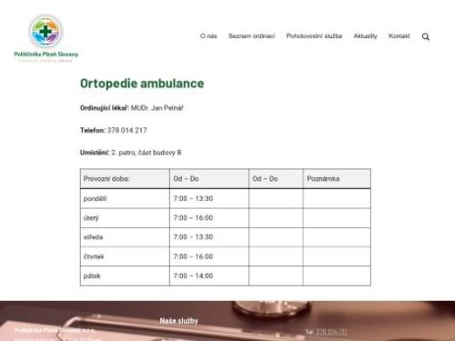 Ortopedická ambulance - MUDr. Jan Pelnář