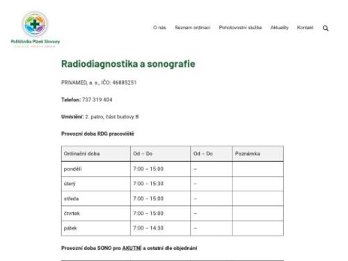 Radiodiagnostika a sonografie PRIVAMED - Poliklinika Slovany