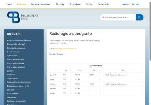 Zobrazit webové stránky Radiologie a sonografie - Poliklinika Bory - MUDr. Ida Prokopová, MUDr. Jan Görner