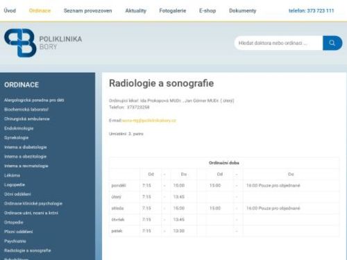 Radiologie a sonografie - Poliklinika Bory - MUDr. Ida Prokopová, MUDr. Jan Görner