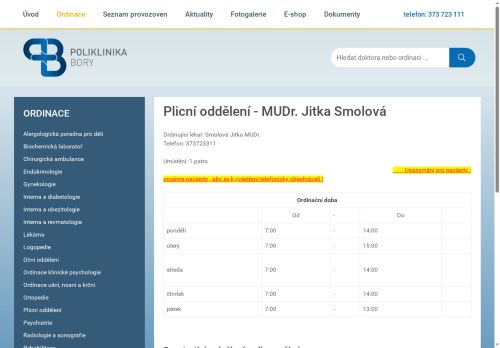 Zobrazit webové stránky Plicní ambulance - MUDr. Jitka Smolová