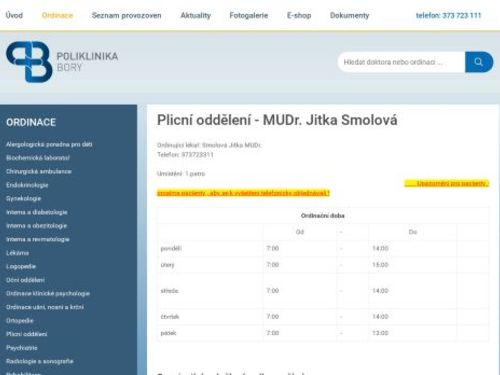 Plicní ambulance - MUDr. Jitka Smolová