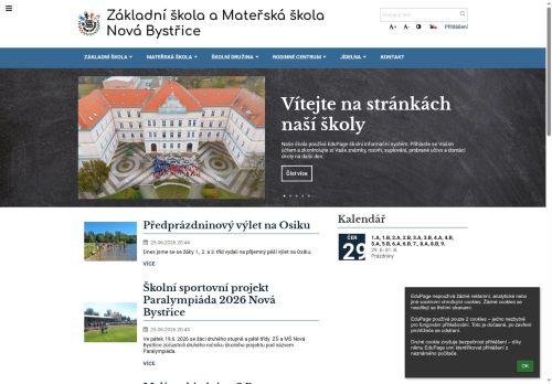Webové stránky Základní škola a Mateřská škola Nová Bystřice, Nová Bystřice
