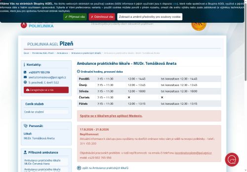 Zobrazit webové stránky Praktický lékař pro dospělé - MUDr. Aneta Tomášková