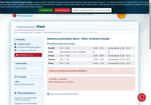 Zobrazit webové stránky Praktický lékař pro dospělé - MUDr. Natálie Kotláriková