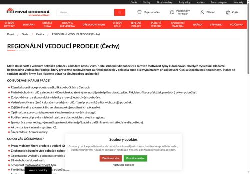PRVNÍ CHODSKÁ s.r.o. nabízí práci na pozici REGIONÁLNÍ VEDOUCÍ PRODEJE (Čechy) auto k soukr. účelům!!! v obci Chrášťany