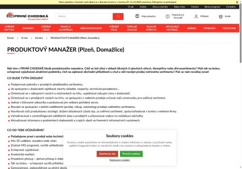 PRVNÍ CHODSKÁ s.r.o. nabízí práci na pozici PRODUKTOVÝ MANAŽER (Plzeň, Domažlice) v obci Plzeň