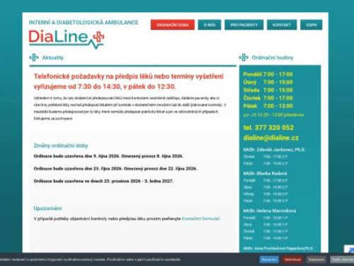 Interní a diabetologická ambulance DiaLine - MUDr. Zdeněk Jankovec, Ph.D., MUDr. Blanka Radová, MUDr. Helena Marcinková, MUDr. Anna Procházková Pöpperlová, Ph.D., MUDr. Nataša Voženílková, MUDr. Irena Zahradníková