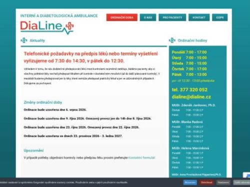 Interní a diabetologická ambulance DiaLine - MUDr. Zdeněk Jankovec, Ph.D., MUDr. Blanka Radová, MUDr. Helena Marcinková, MUDr. Anna Procházková Pöpperlová, Ph.D., MUDr. Nataša Voženílková, MUDr. Irena Zahradníková