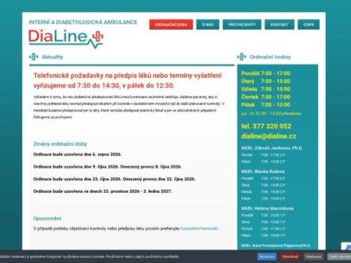 Interní a diabetologická ambulance DiaLine - MUDr. Zdeněk Jankovec, Ph.D., MUDr. Blanka Radová, MUDr. Helena Marcinková, MUDr. Anna Procházková Pöpperlová, Ph.D., MUDr. Nataša Voženílková, MUDr. Irena Zahradníková
