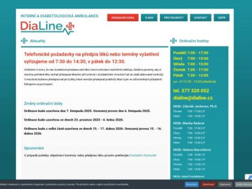 Interní a diabetologická ambulance DiaLine - MUDr. Zdeněk Jankovec, Ph.D., MUDr. Blanka Radová, MUDr. Helena Marcinková, MUDr. Anna Procházková Pöpperlová, Ph.D., MUDr. Nataša Voženílková, MUDr. Irena Zahradníková