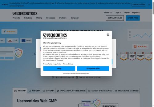 Webové stránky Usercentrics s.r.o., Praha
