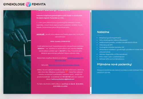 Zobrazit webové stránky Gynekologie Femivita - MUDr. Barbora Poláčková