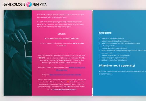 Zobrazit webové stránky Gynekologie Femivita - MUDr. Barbora Poláčková