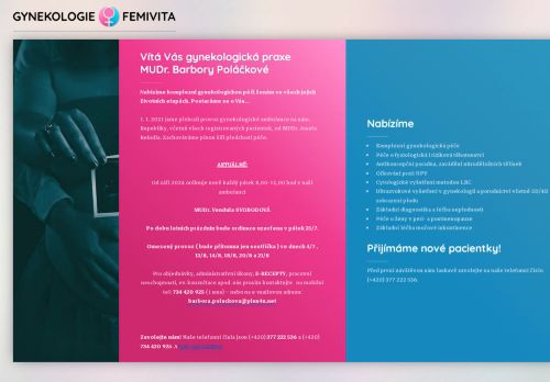 Zobrazit webové stránky Gynekologie Femivita - MUDr. Barbora Poláčková