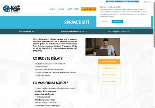 Webové stránky NOVÝ START, personální agentura s.r.o., Třebíč