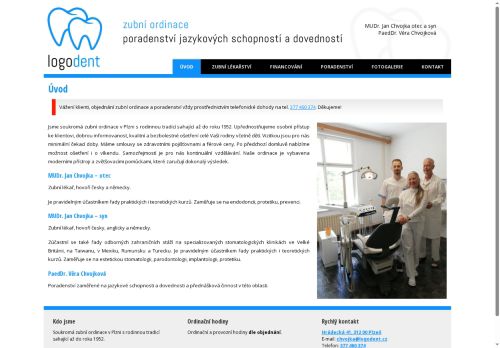 Zobrazit webové stránky Zubní ordinace a poradenství jazykových schopností a dovedností Logodent - MUDr. Jan Chvojka, PaedDr. Věra Chvojková