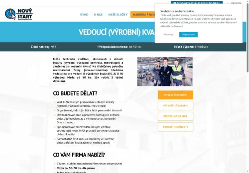 Webové stránky Nový start, personální agentura s.r.o., Třebíč