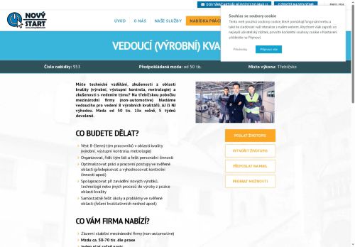 Webové stránky Nový start, personální agentura s.r.o., Třebíč