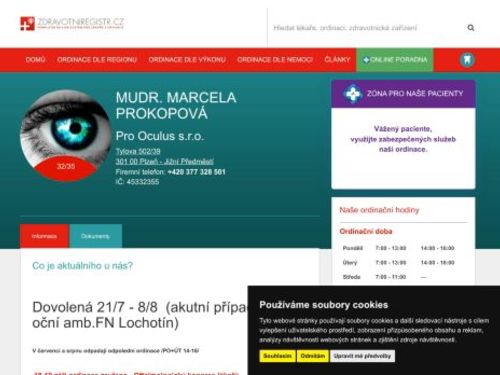 Oční ordinace Pro Oculus s.r.o. - MUDr. Marcela Prokopová