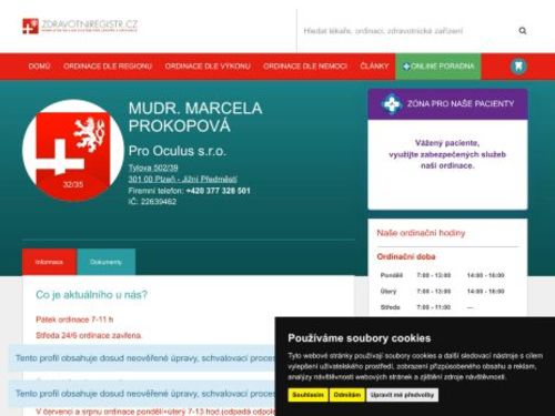 Oční ordinace Pro Oculus s.r.o. - MUDr. Marcela Prokopová