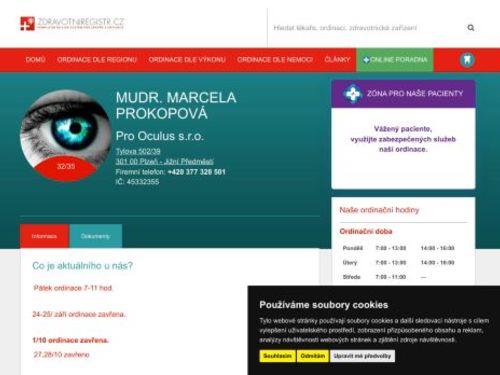Oční ordinace Pro Oculus s.r.o. - MUDr. Marcela Prokopová