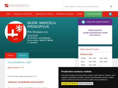 Oční ordinace Pro Oculus s.r.o. - MUDr. Marcela Prokopová