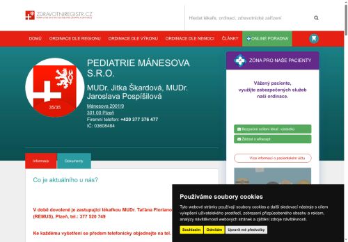 Zobrazit webové stránky Praktický lékař pro děti a dorost Pediatrie Mánesova s.r.o. - MUDr. Jitka Škardová, MUDr. Jaroslava Pospíšilová