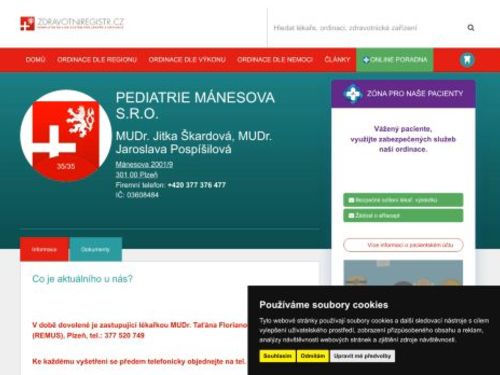 Praktický lékař pro děti a dorost Pediatrie Mánesova s.r.o. - MUDr. Jitka Škardová, MUDr. Jaroslava Pospíšilová