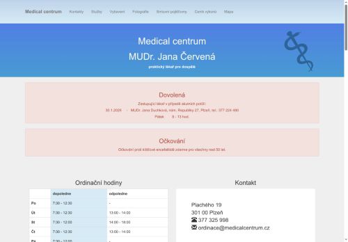 Zobrazit webové stránky Praktický lékař pro dospělé Medical centrum - MUDr. Jana Červená