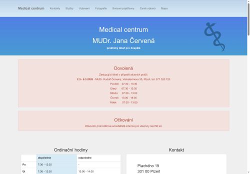 Zobrazit webové stránky Praktický lékař pro dospělé Medical centrum - MUDr. Jana Červená