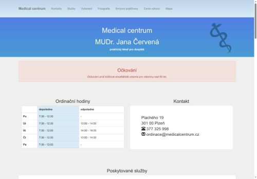 Zobrazit webové stránky Praktický lékař pro dospělé Medical centrum - MUDr. Jana Červená