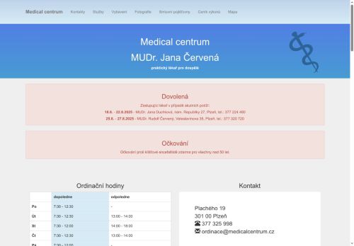 Zobrazit webové stránky Praktický lékař pro dospělé Medical centrum - MUDr. Jana Červená