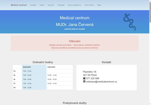 Zobrazit webové stránky Praktický lékař pro dospělé Medical centrum - MUDr. Jana Červená